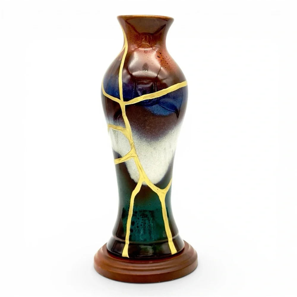 Kintsugi Vase Drip Glazed Pottery Gold Crack Art Growth Anniversary Gift